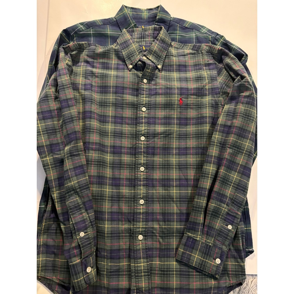 Ralph Lauren Custom Fit‎ M Plaid Shirt Lot 2 Button Down Pony Logo